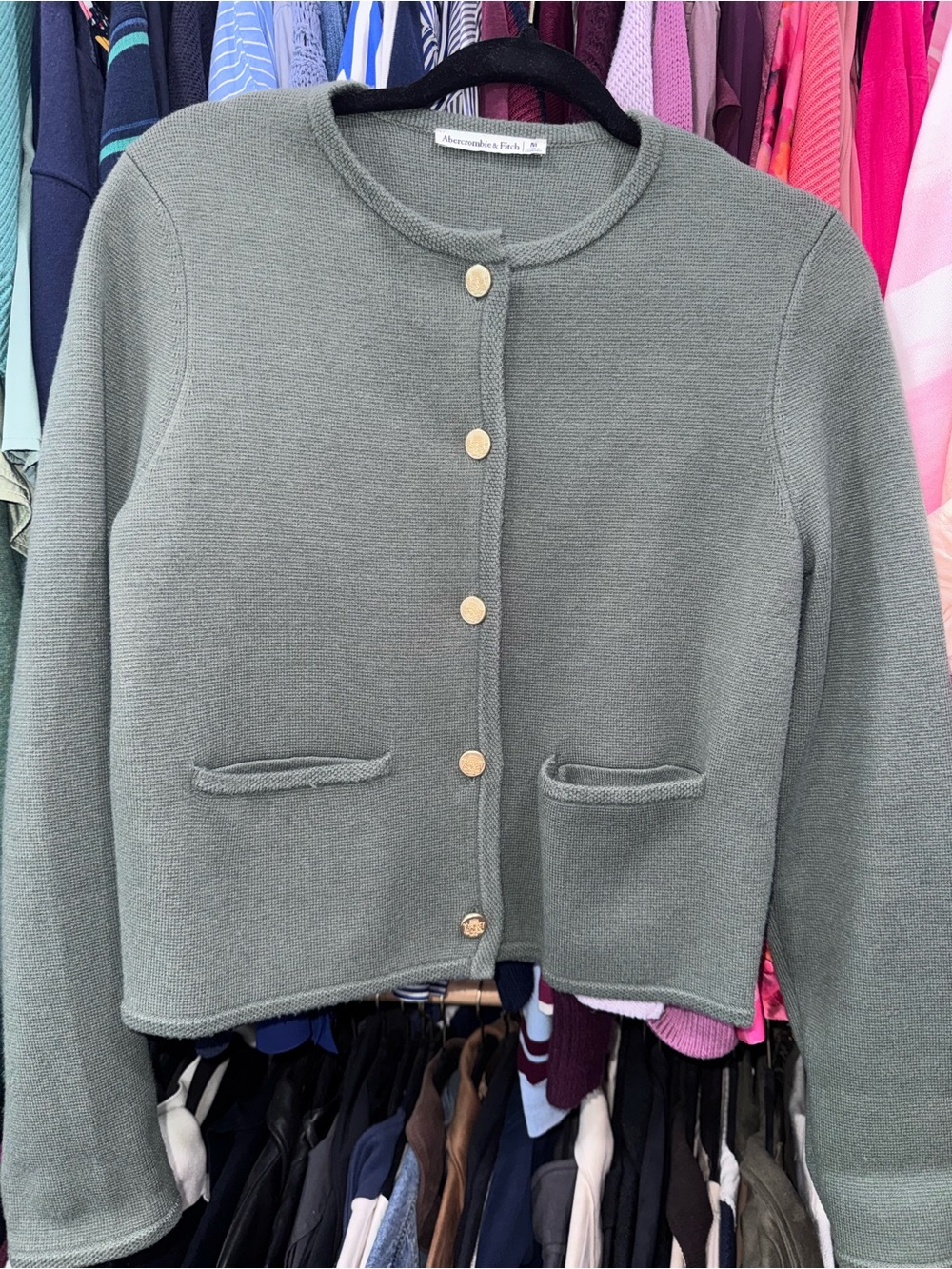 Abercrombie & Fitch Olive-Green Knit Button Cardigan